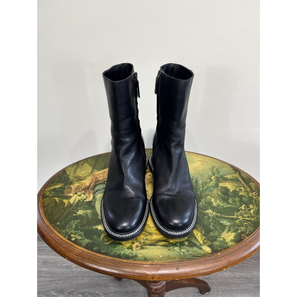 Jil Sander Black Leather Patent Wedge Mid Calf Boots 8